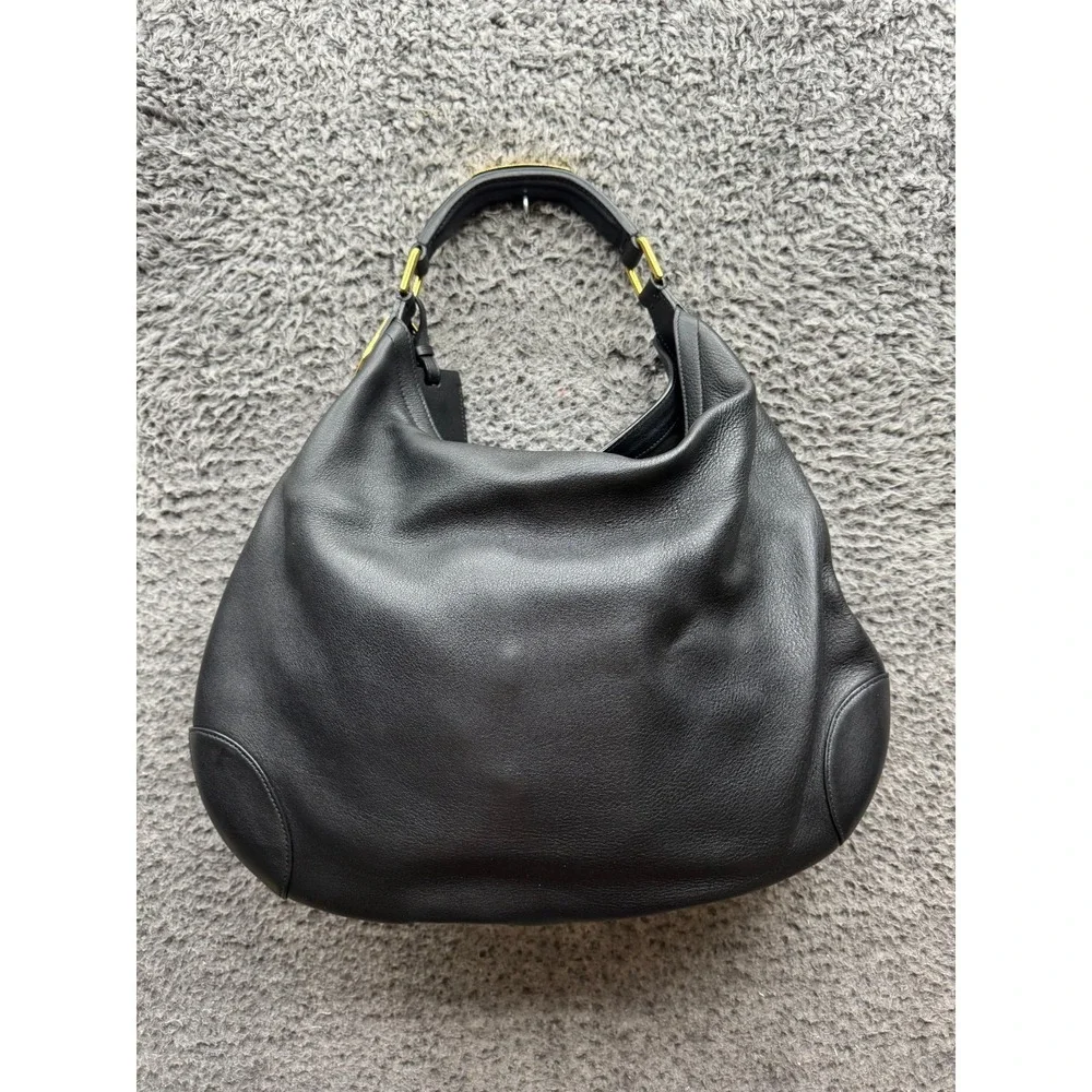 Ralph Lauren Women's Gold-Tone Genuine Italian Leather Hobo Shoulder Bag‎ Black